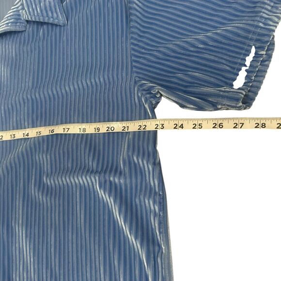 Vintage Positano Shirt Mens XL Blue Velvet Iridescent Button Up Disco Rave - Picture 5 of 15